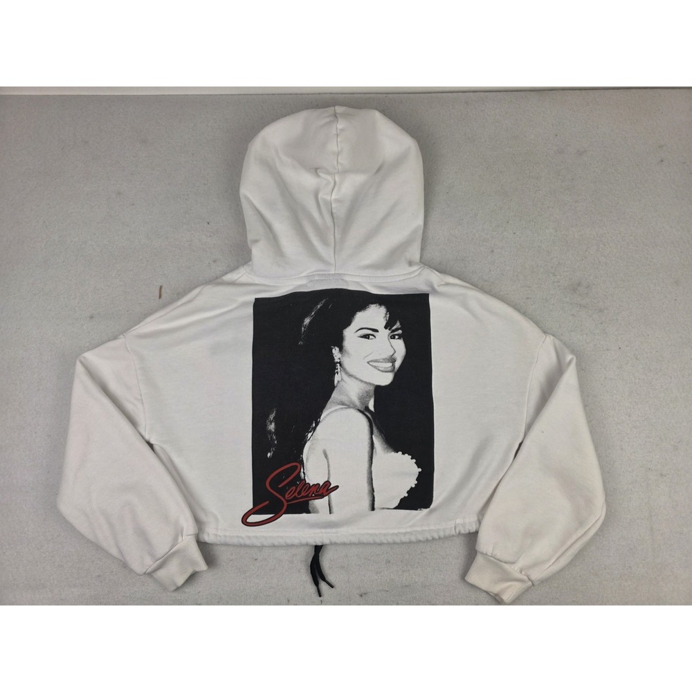 Selena Official Merchandise Women's Cropped Hoodie Size S Cream 1/4 Zip